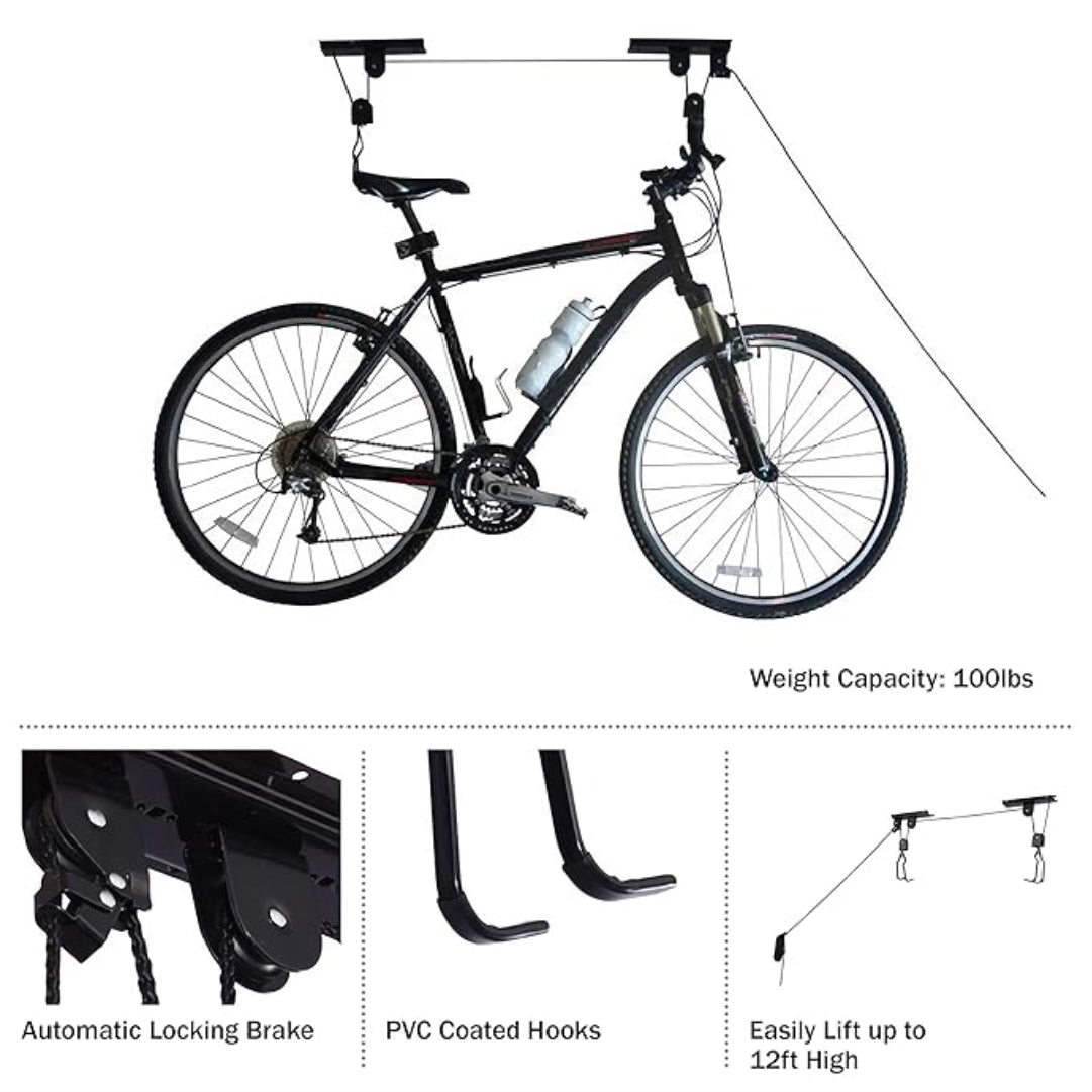 Heavy Duty Bicycle Ceiling Hoist – 100 lb Garage Lift